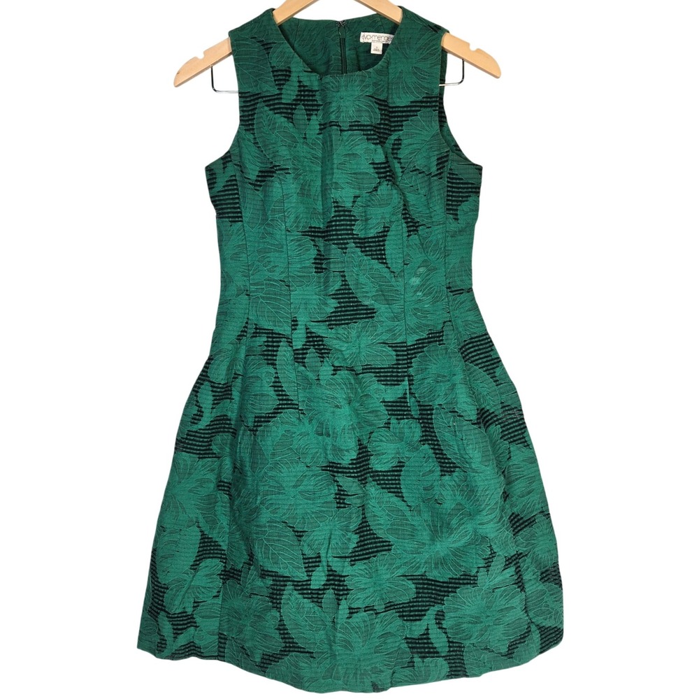 Eva Mendes New York Company Green Floral‎ Jacquard Fit Flare Sleeveless Dress 2